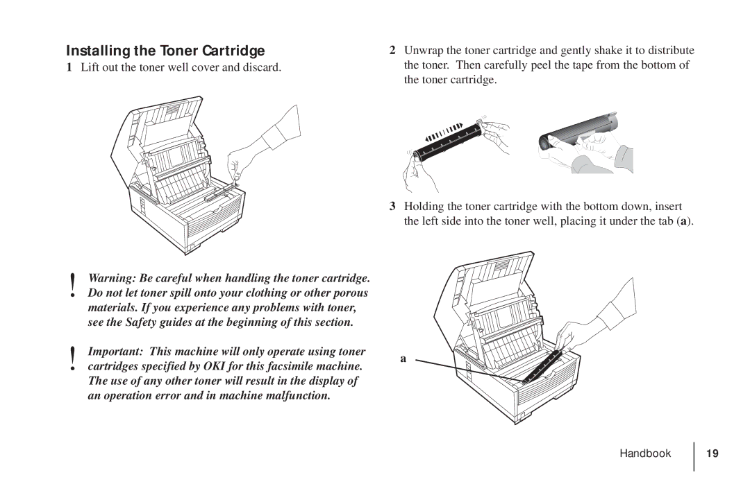 Oki 5900 manual Installing the Toner Cartridge 