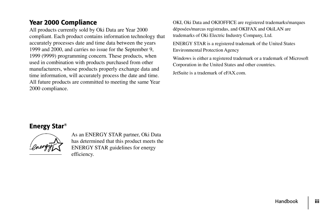 Oki 5900 manual Year 2000 Compliance, Energy Star 