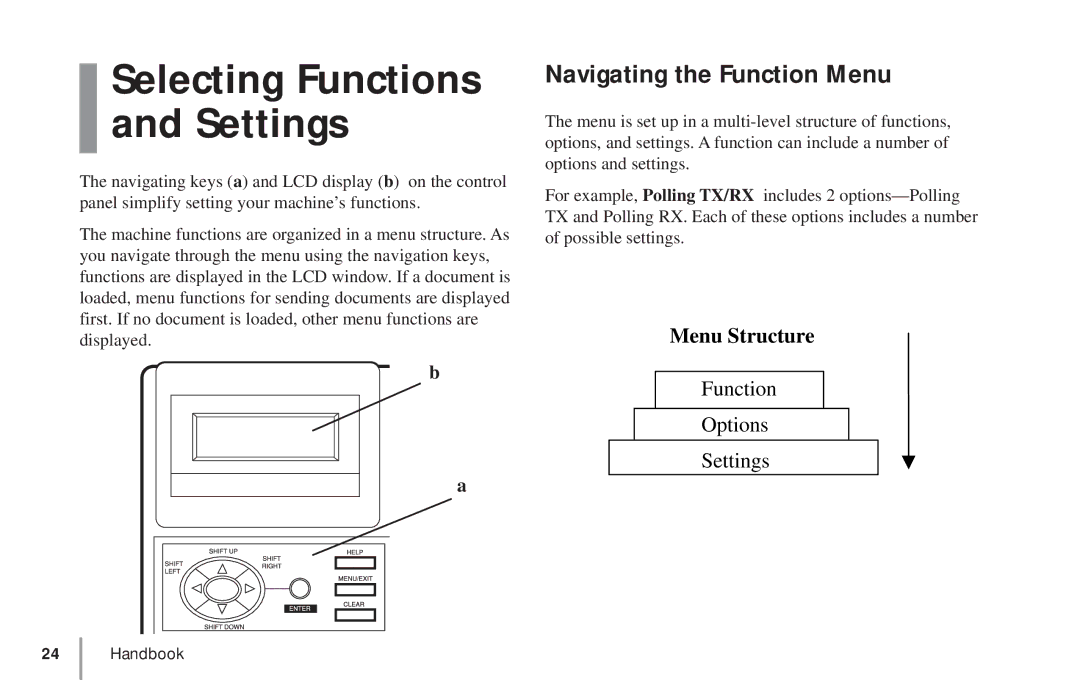 Oki 5900 manual Selecting Functions and Settings, Navigating the Function Menu 