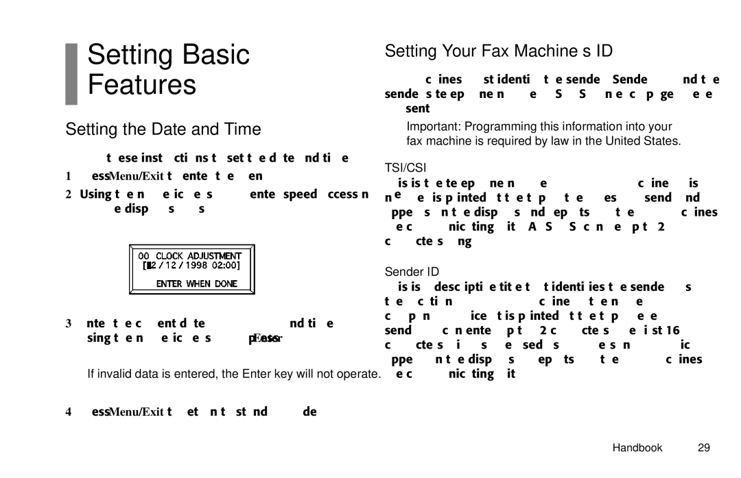 Oki 5900 manual Setting Basic Features, Setting the Date and Time, Setting Your Fax Machine’s ID, Sender ID 