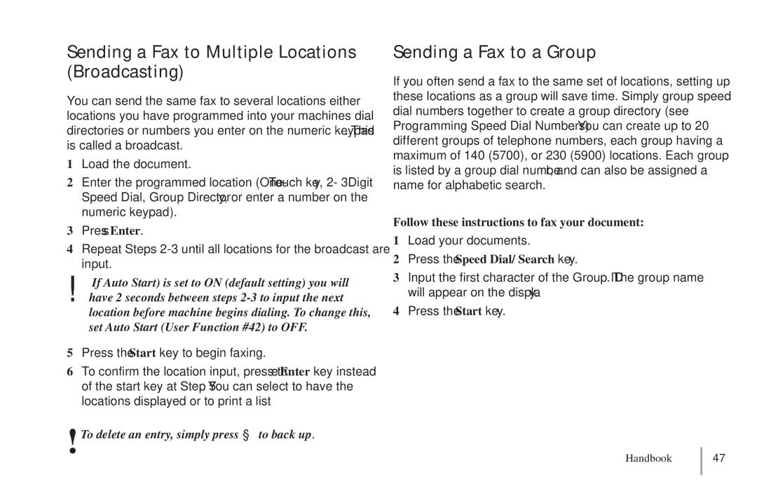 Oki 5900 Sending a Fax to Multiple Locations Broadcasting, Sending a Fax to a Group, Press the Speed Dial/ Search key 