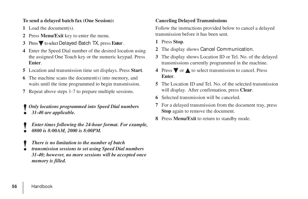 Oki 5900 To send a delayed batch fax One Session, Canceling Delayed Transmissions, Display shows Cancel Communication 