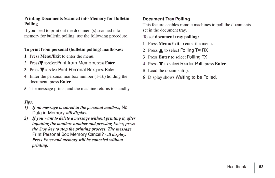 Oki 5900 Printing Documents Scanned into Memory for Bulletin Polling, To print from personal bulletin polling mailboxes 