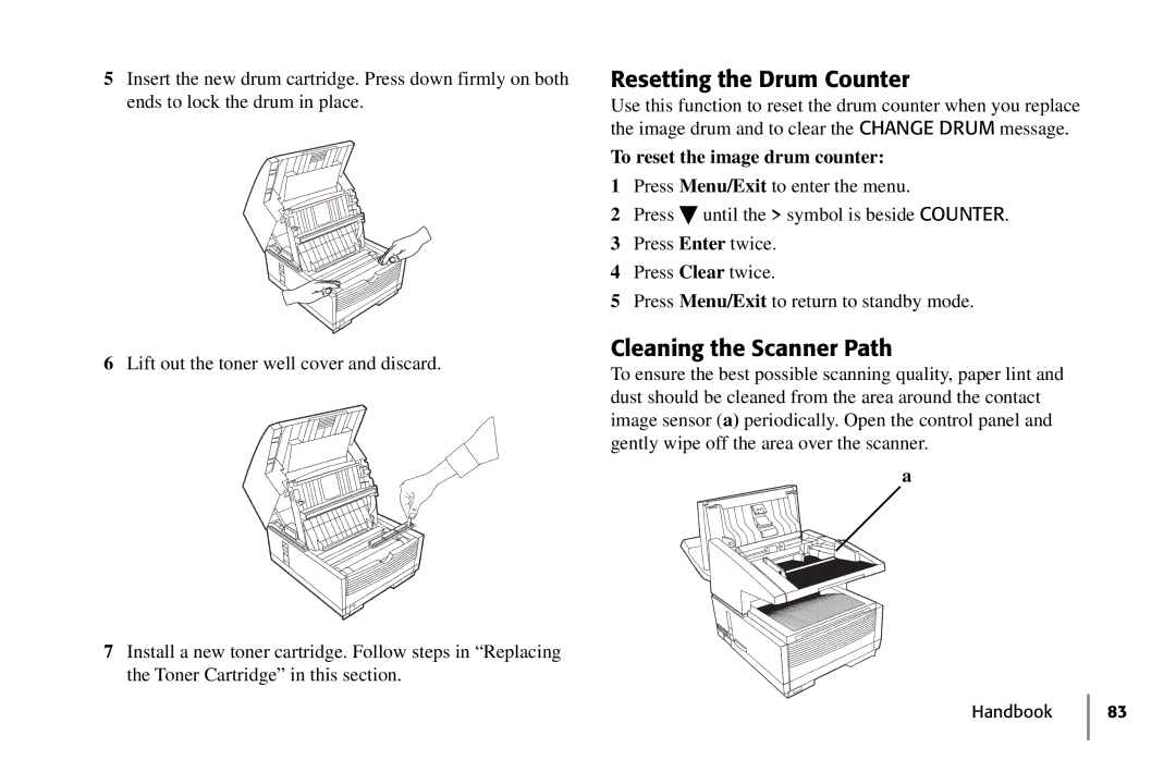 Oki 5900 manual Resetting the Drum Counter, Cleaning the Scanner Path, To reset the image drum counter 