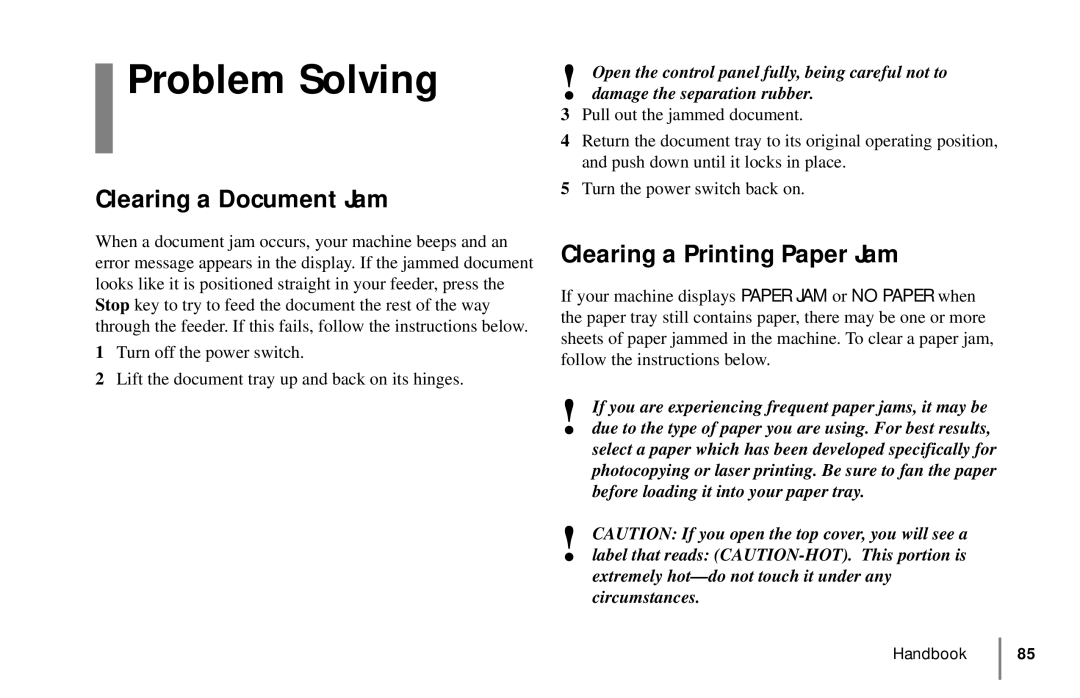 Oki 5900 manual Problem Solving, Clearing a Document Jam, Clearing a Printing Paper Jam 