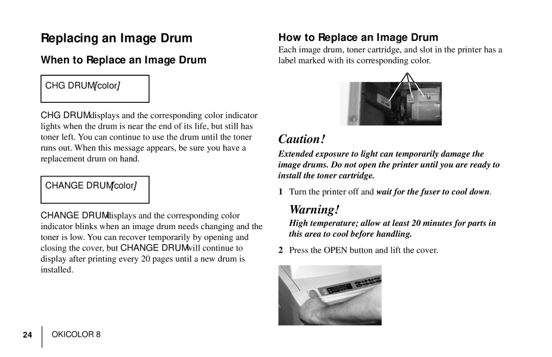 Oki 59296702 manual Replacing an Image Drum, CHG Drum color, Change Drum color 