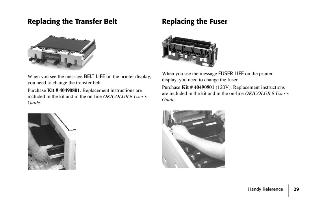 Oki 59296702 manual Replacing the Transfer Belt Replacing the Fuser 