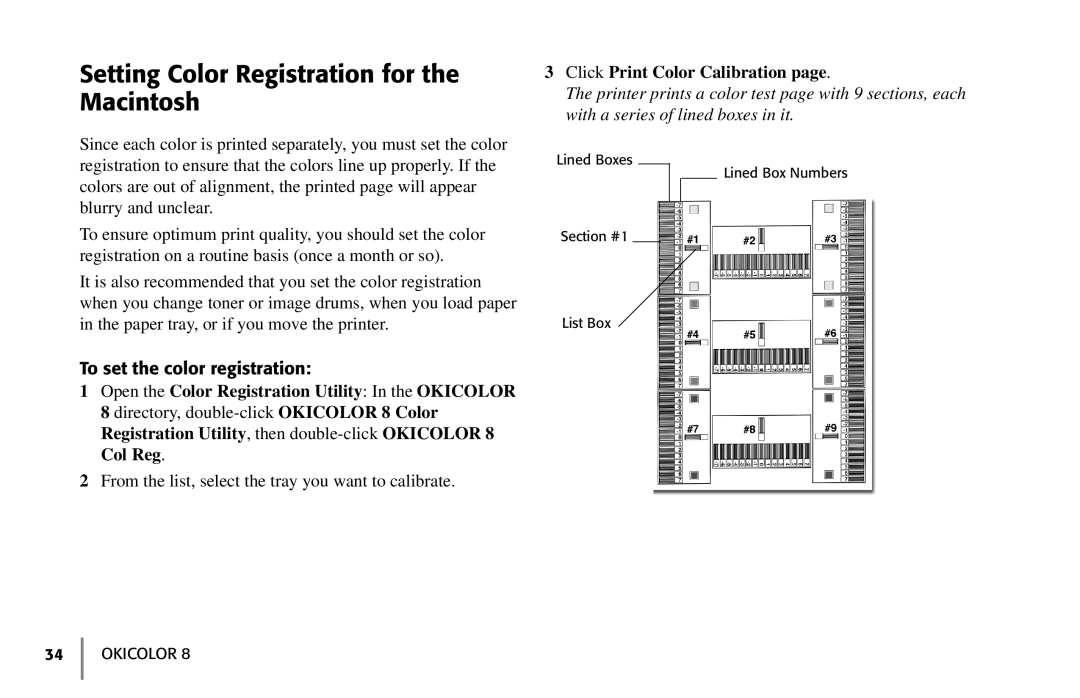 Oki 59296702 manual Setting Color Registration for the Macintosh 