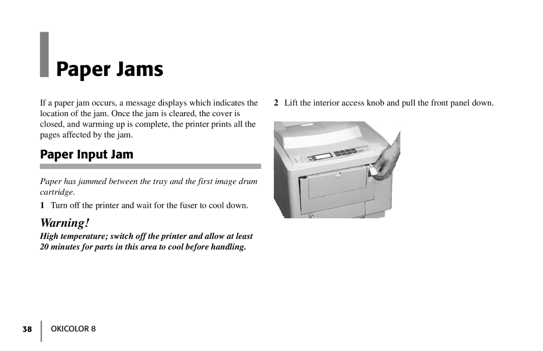 Oki 59296702 manual Paper Jams, Paper Input Jam 