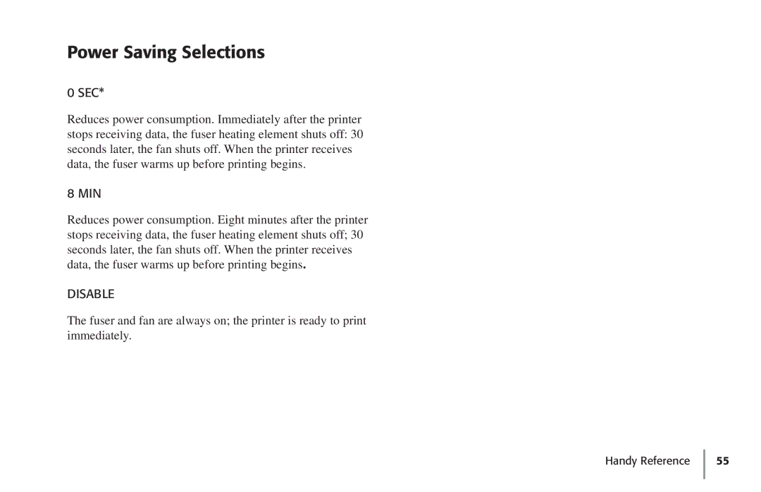 Oki 59296702 manual Power Saving Selections, Sec 