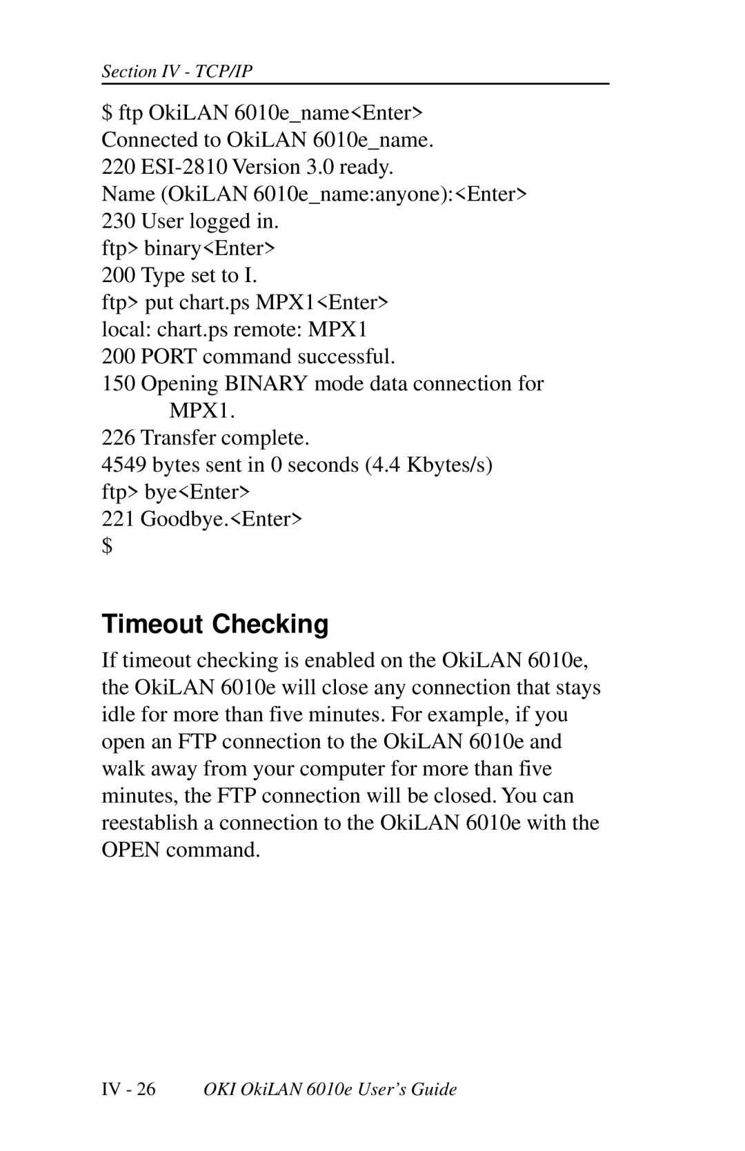 Oki 6010E manual Timeout Checking 