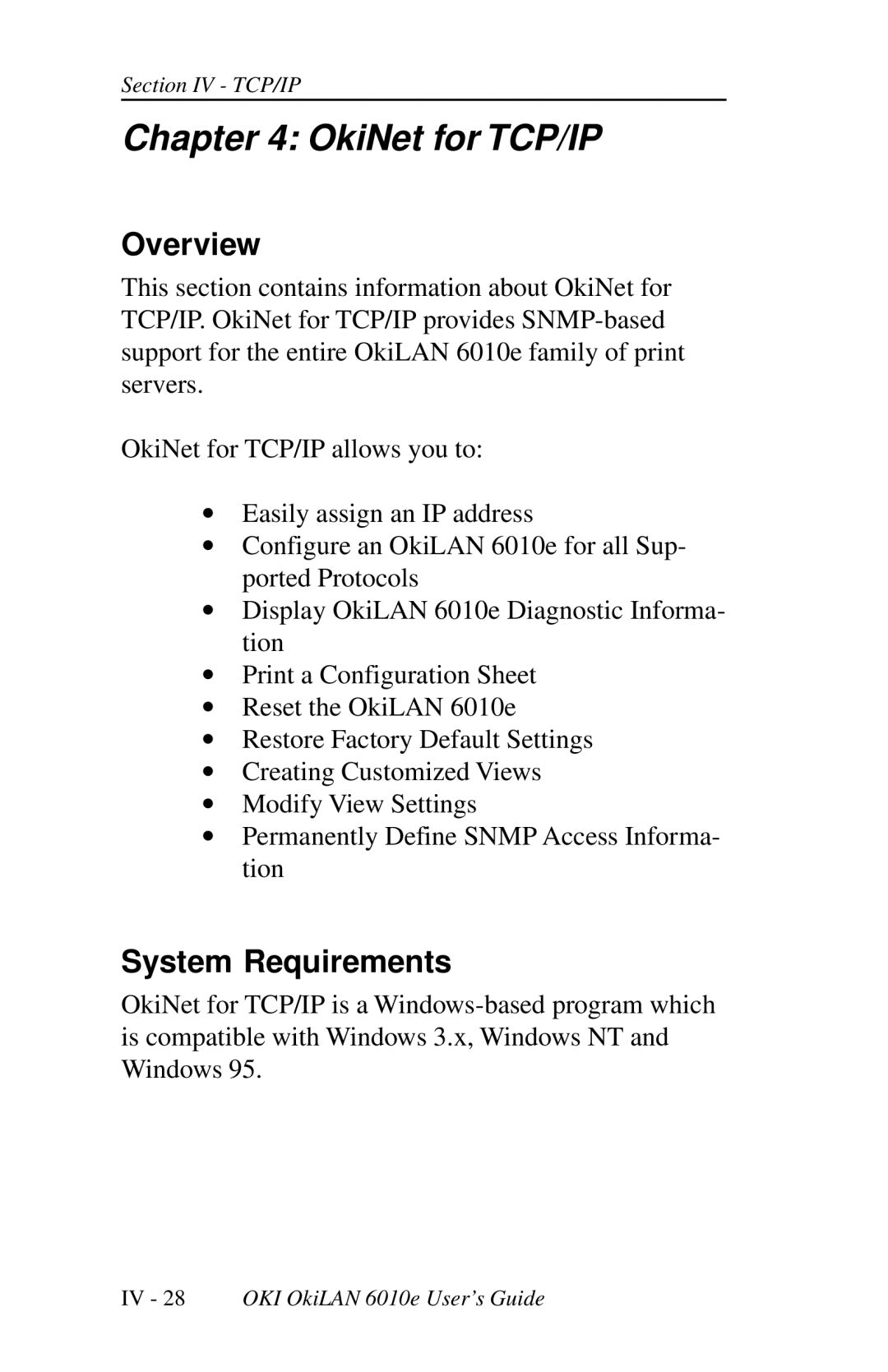 Oki 6010E manual OkiNet for TCP/IP, System Requirements 