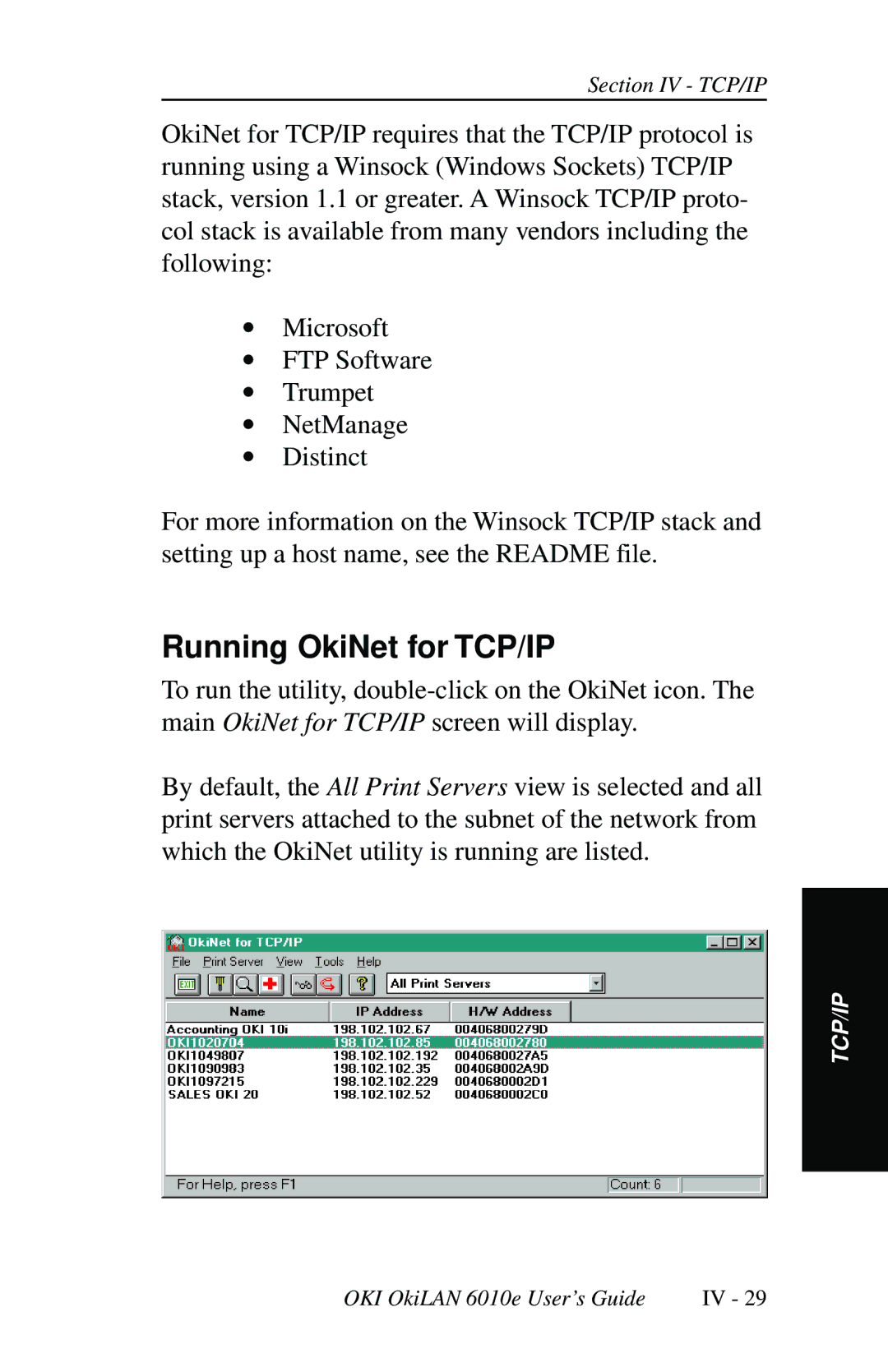 Oki 6010E manual Running OkiNet for TCP/IP 