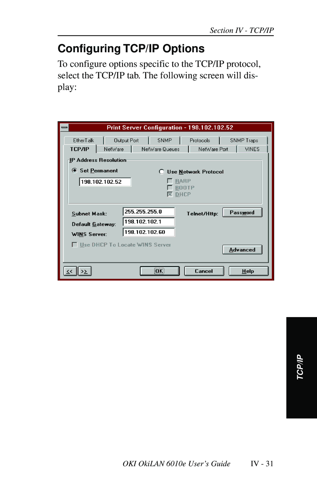 Oki 6010E manual Configuring TCP/IP Options 