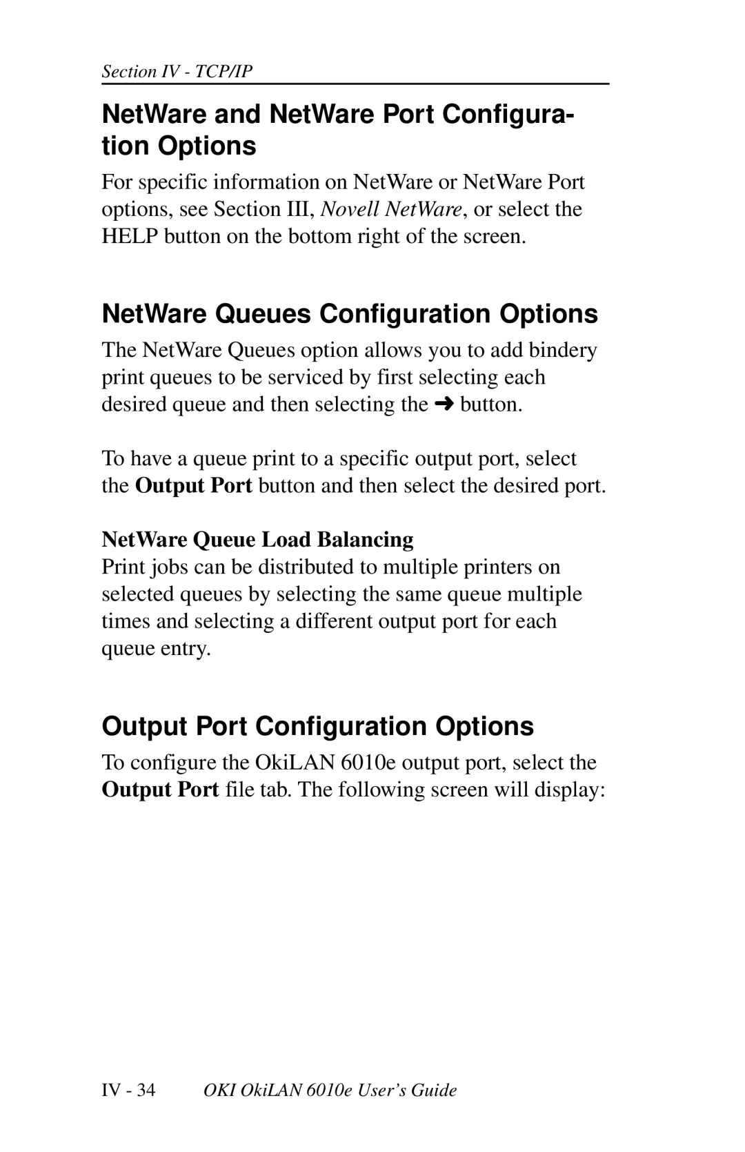 Oki 6010E manual NetWare and NetWare Port Configura- tion Options, NetWare Queues Configuration Options 