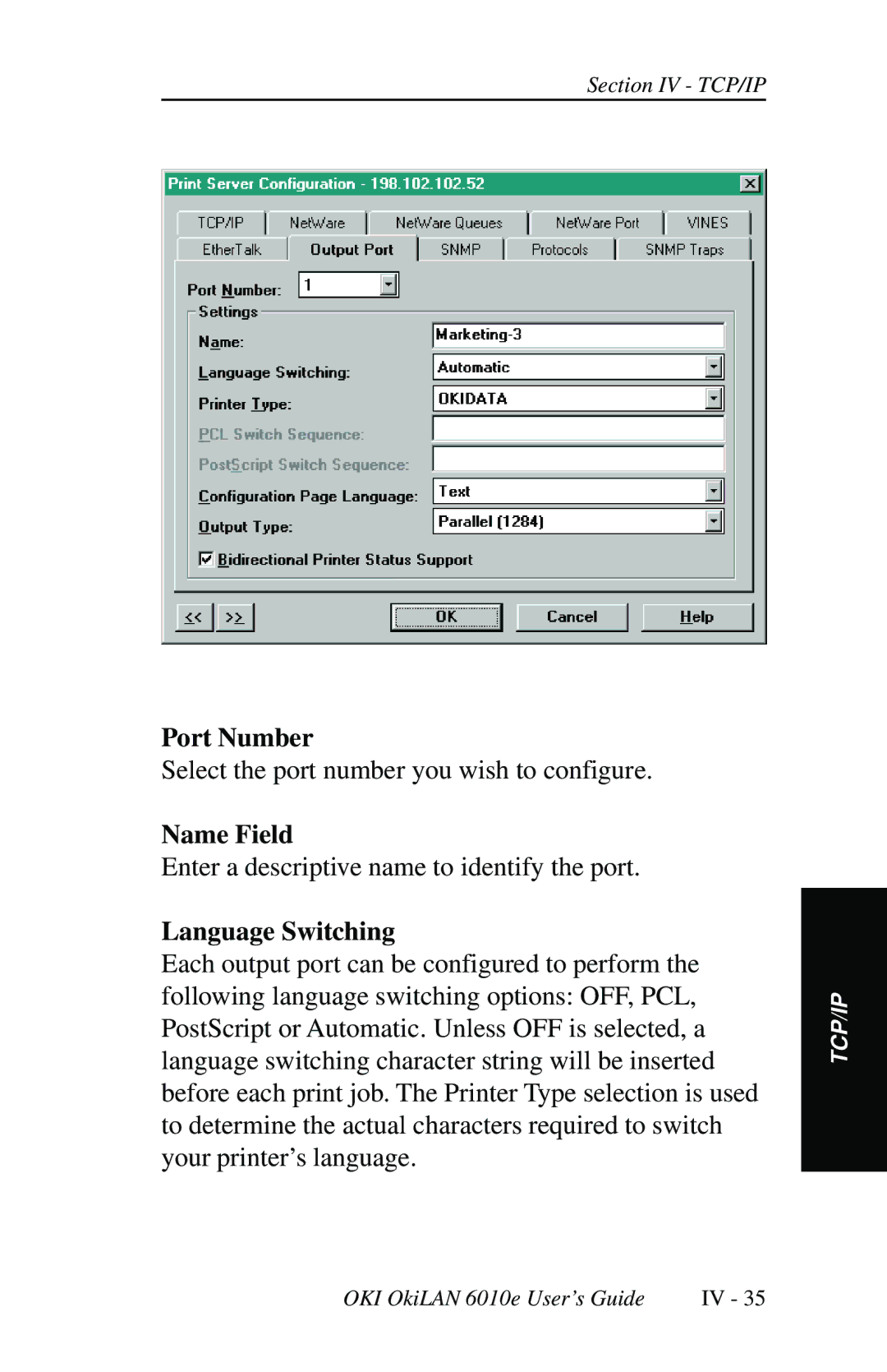 Oki 6010E manual Select the port number you wish to configure 