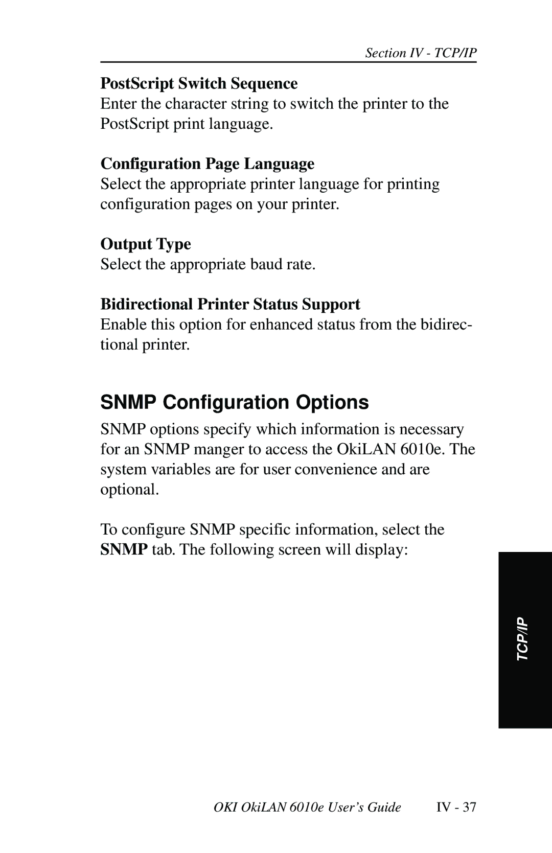 Oki 6010E manual PostScript Switch Sequence, Output Type 