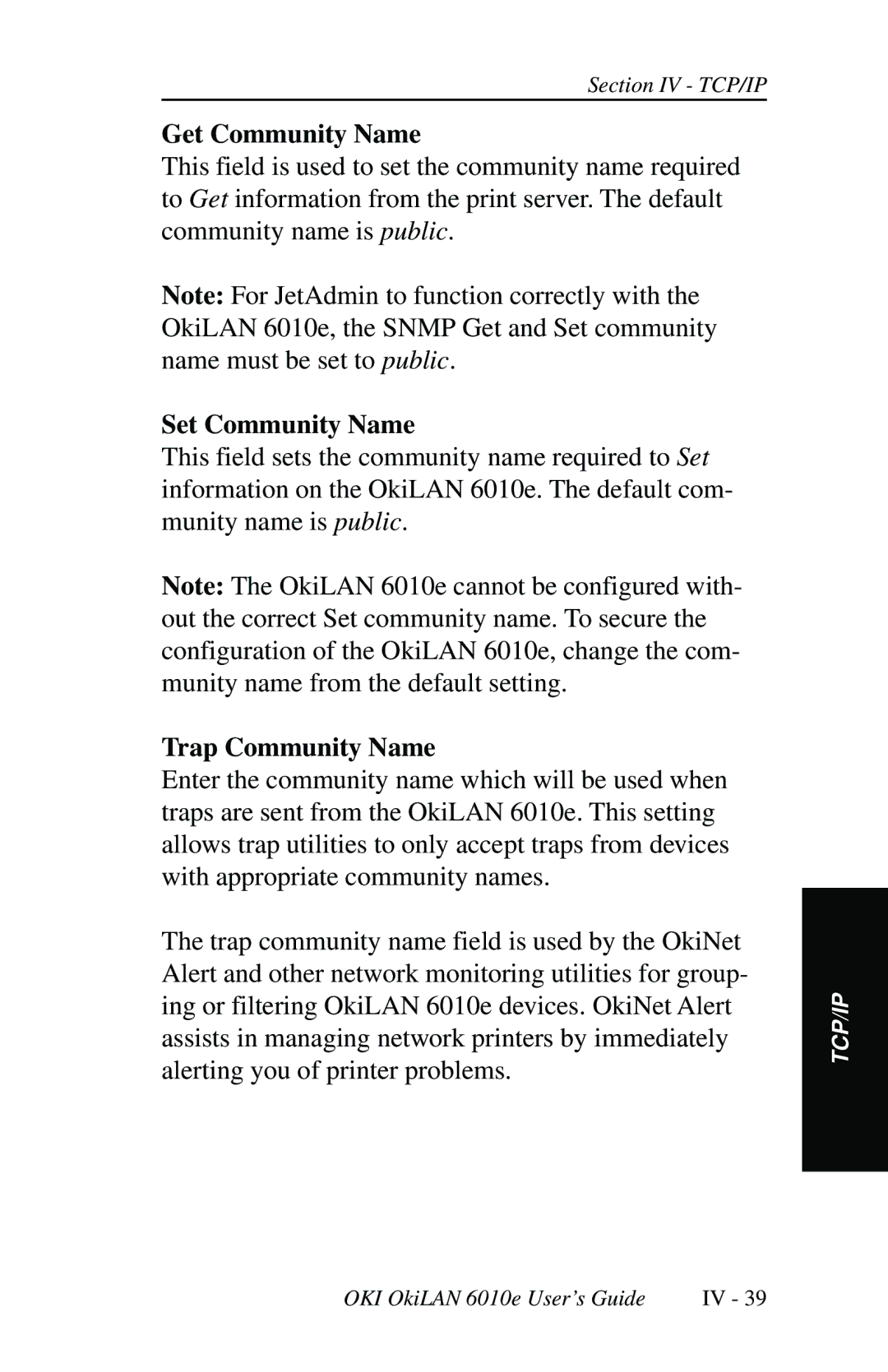 Oki 6010E manual Get Community Name 