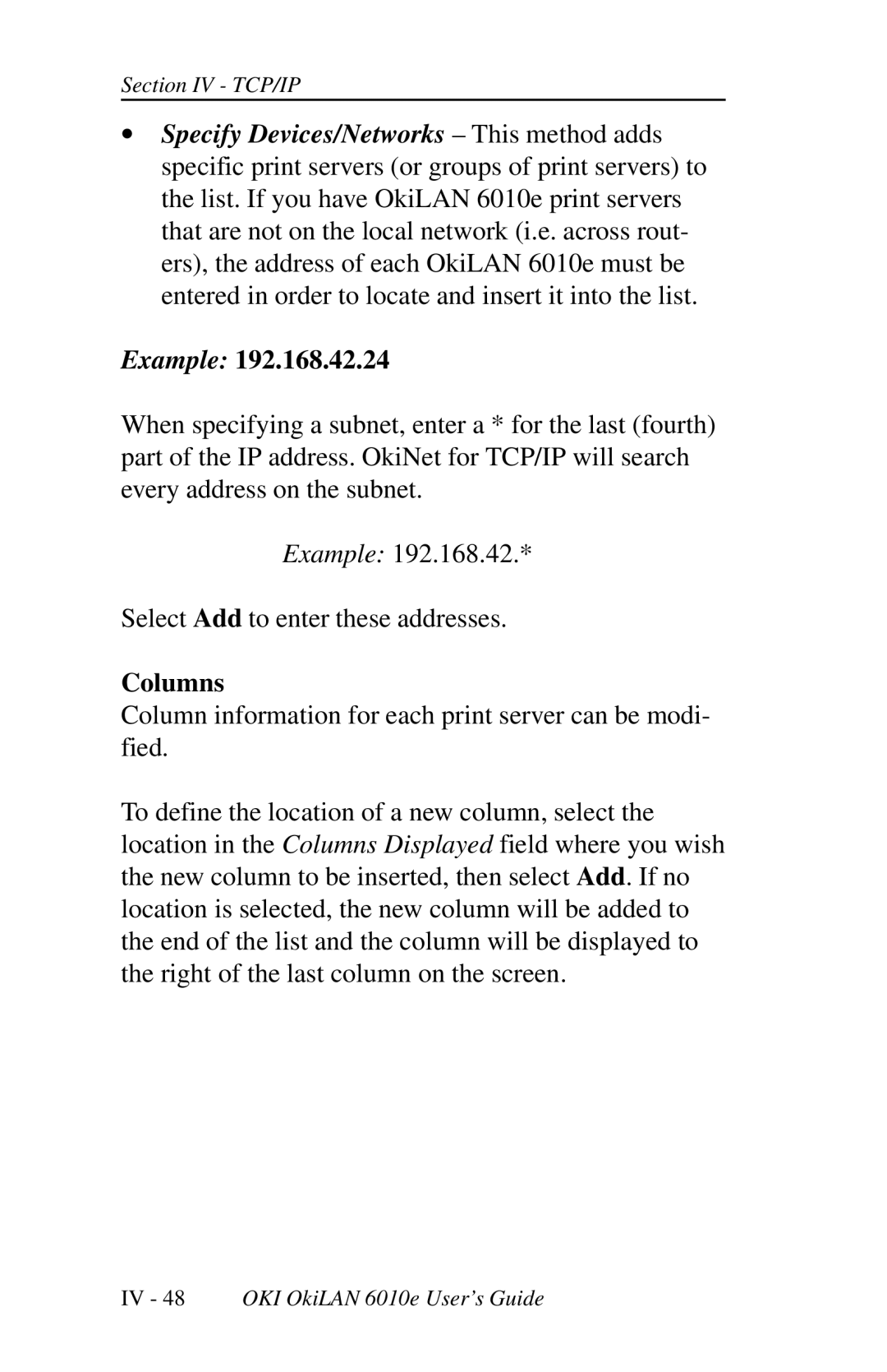 Oki 6010E manual Example, Columns 