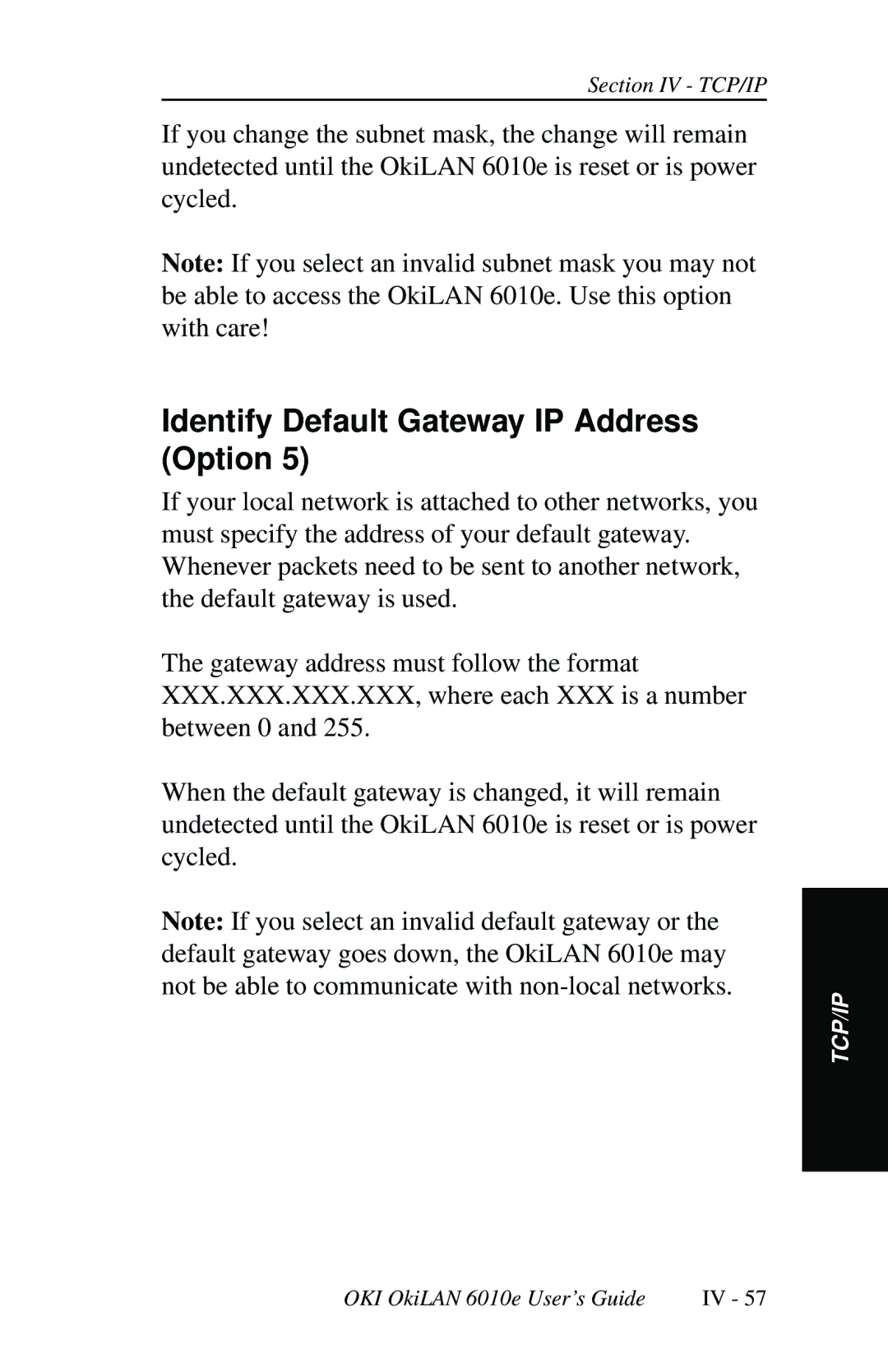 Oki 6010E manual Identify Default Gateway IP Address Option 