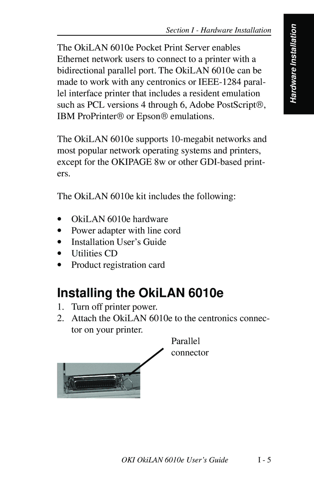 Oki 6010E manual Installing the OkiLAN 6010e 