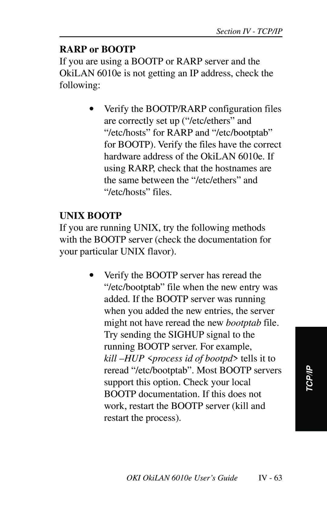 Oki 6010E manual Unix Bootp 