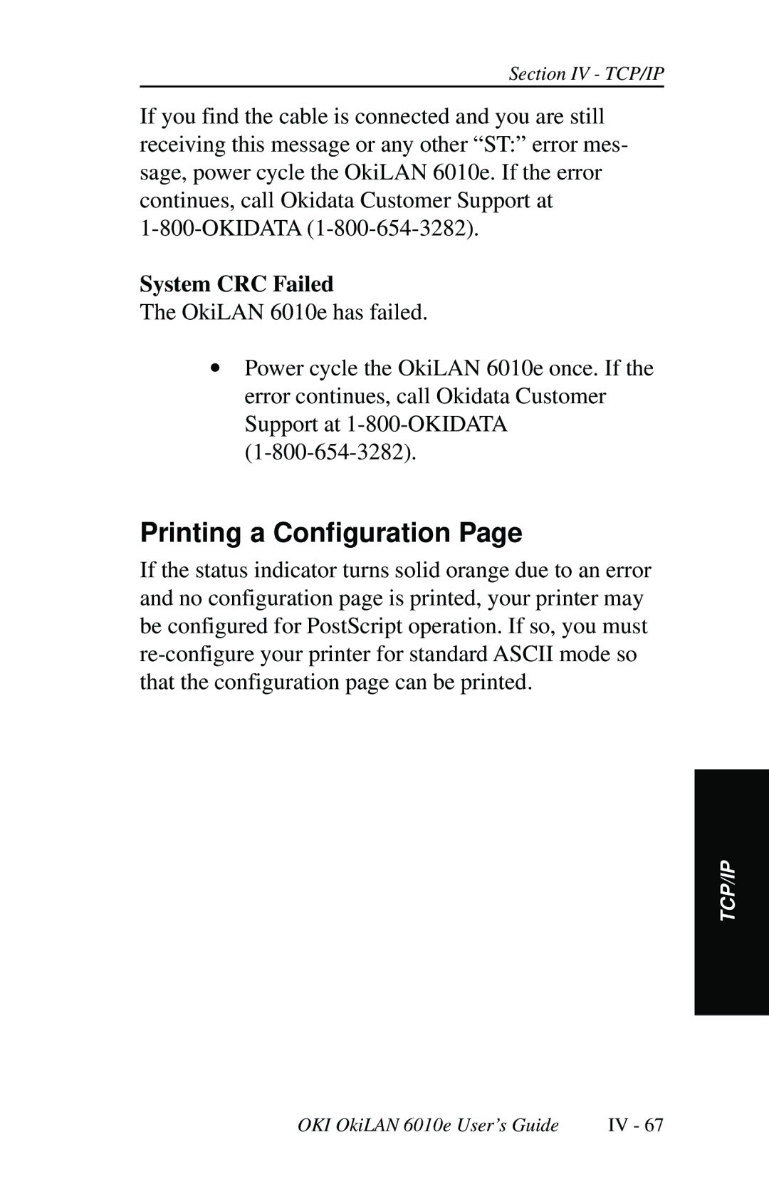 Oki 6010E manual Printing a Configuration, System CRC Failed 