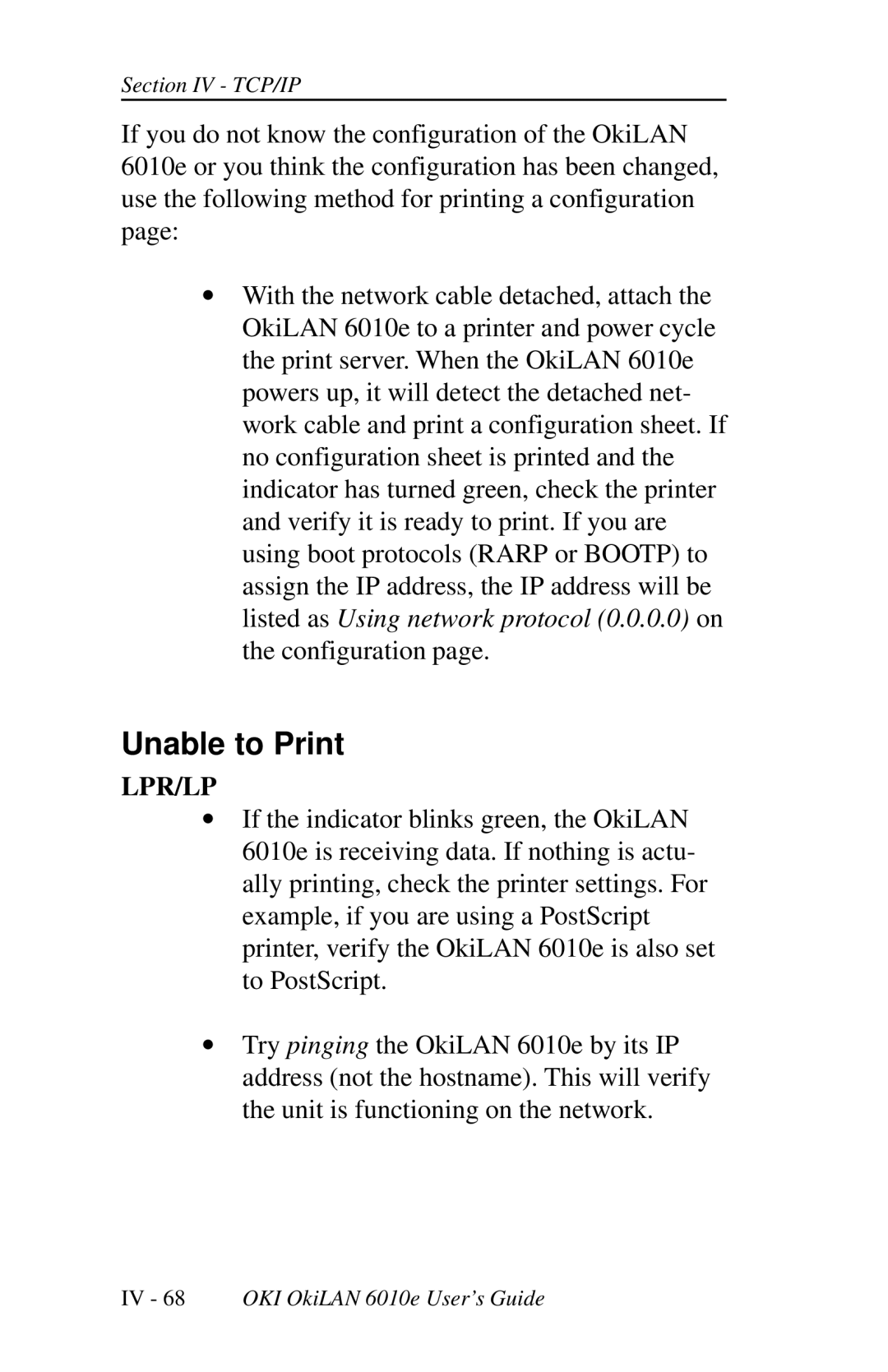 Oki 6010E manual Unable to Print, Lpr/Lp 