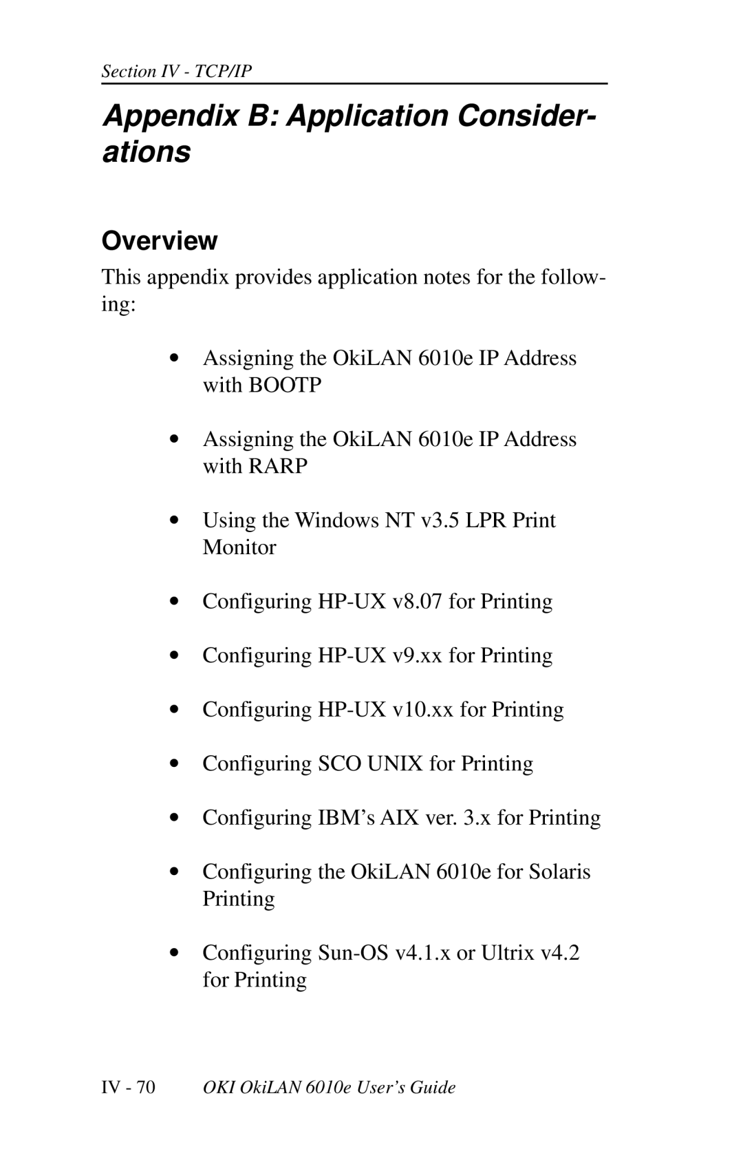 Oki 6010E manual Appendix B Application Consider- ations, Overview 