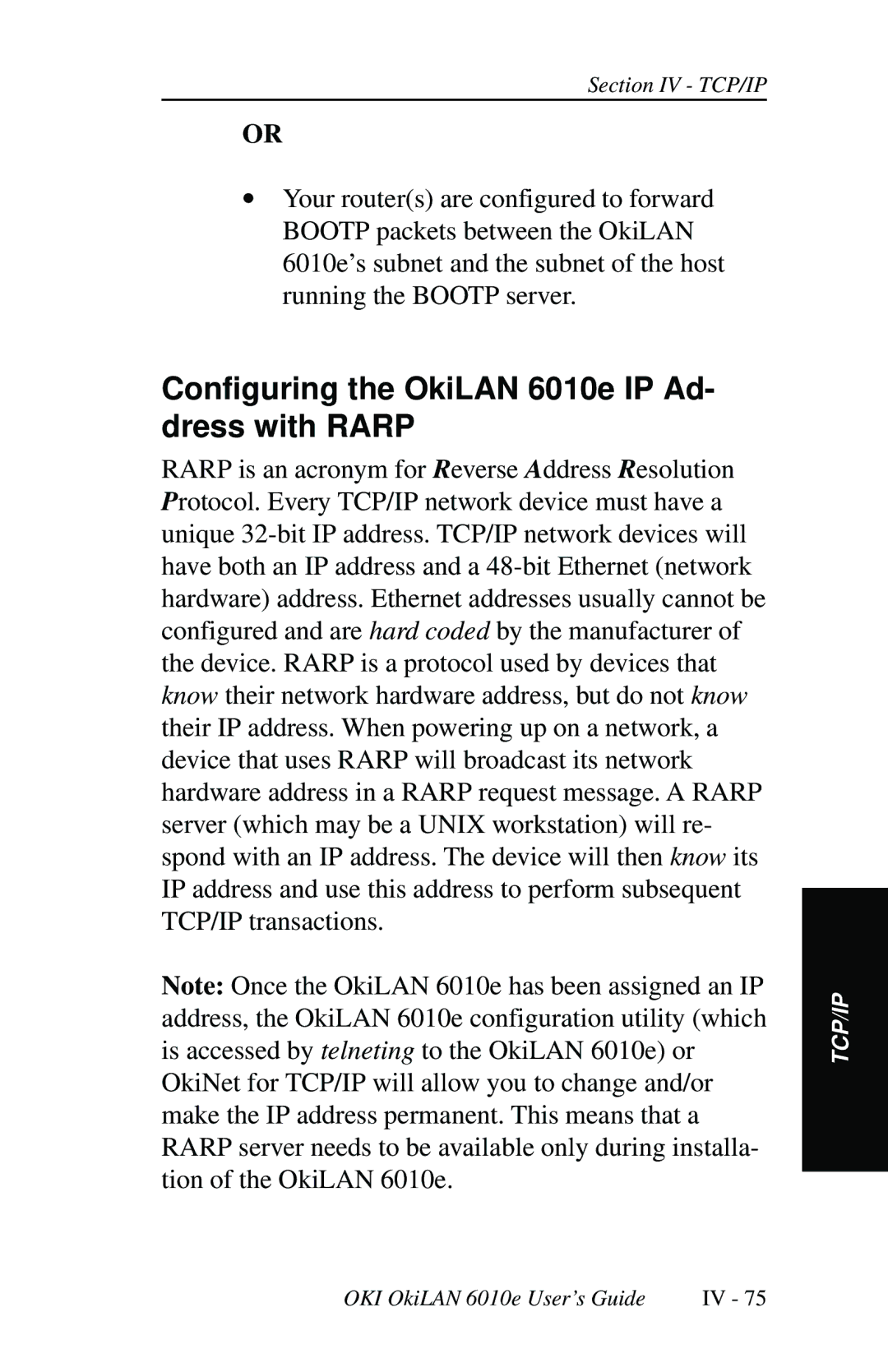 Oki 6010E manual Configuring the OkiLAN 6010e IP Ad- dress with Rarp 