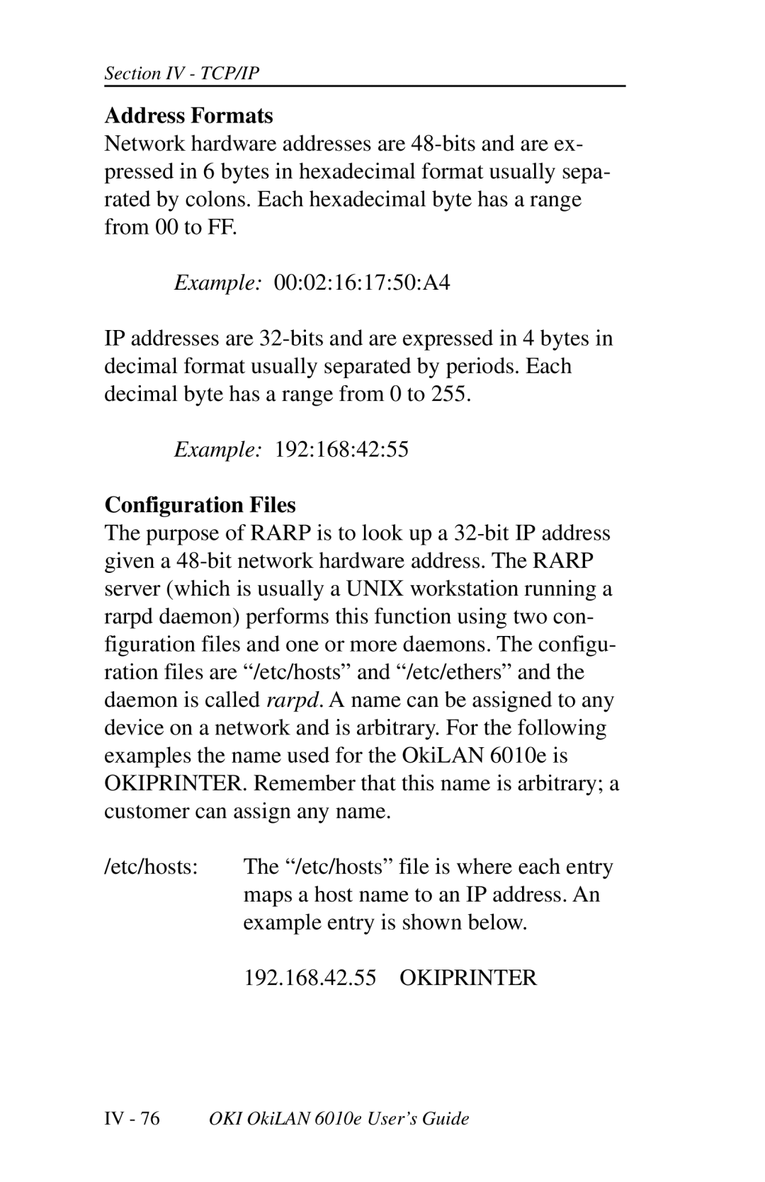 Oki 6010E manual Address Formats, Configuration Files 