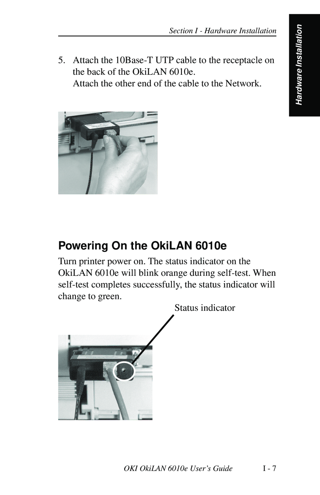 Oki 6010E manual Powering On the OkiLAN 6010e 