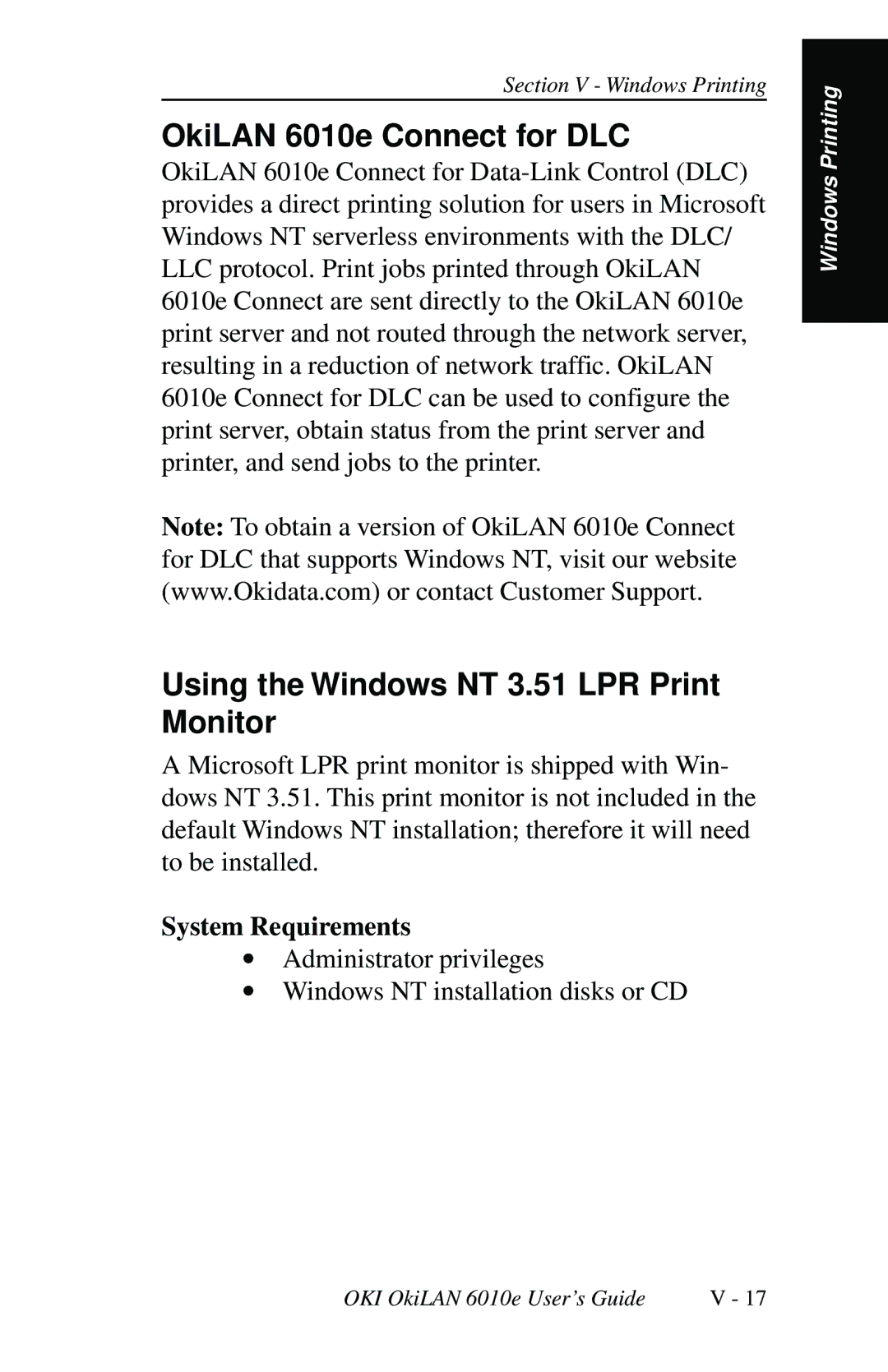 Oki 6010E manual OkiLAN 6010e Connect for DLC, Using the Windows NT 3.51 LPR Print Monitor 