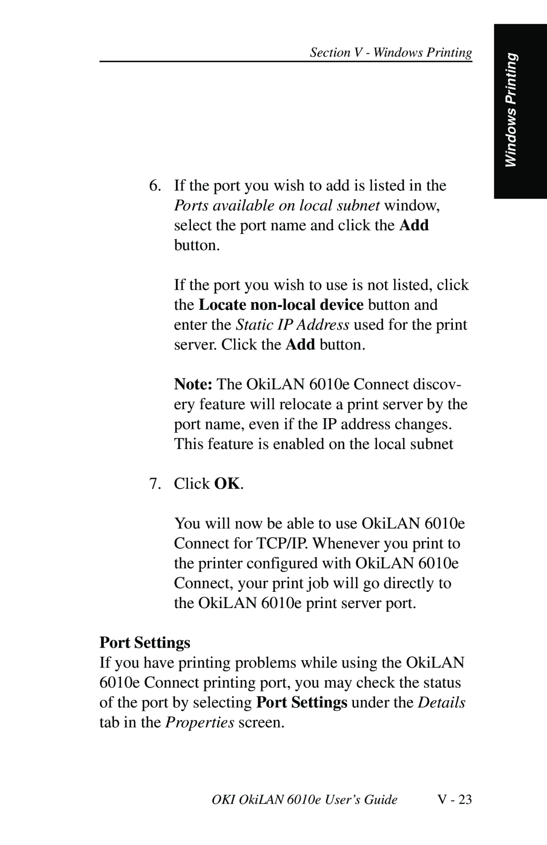 Oki 6010E manual Port Settings 