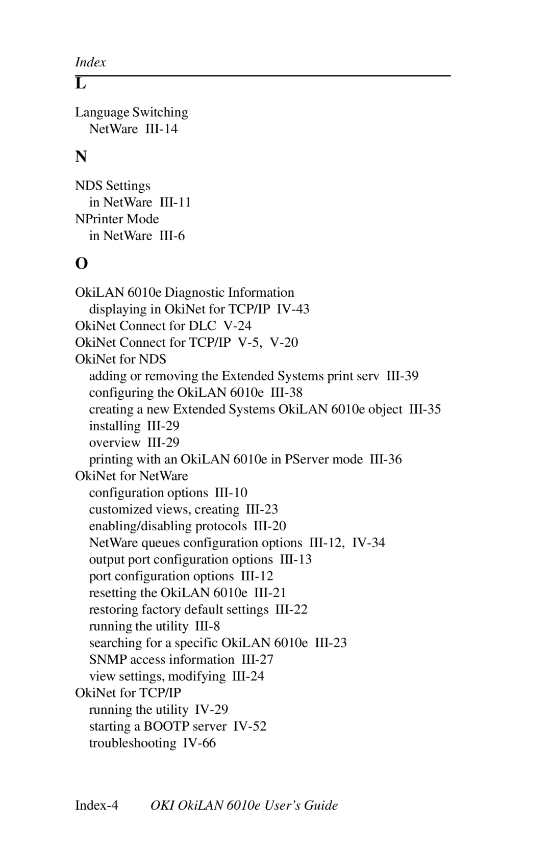 Oki 6010E manual Index-4OKI OkiLAN 6010e User’s Guide 