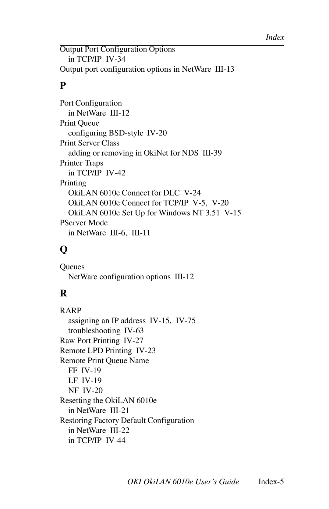 Oki 6010E manual OKI OkiLAN 6010e User’s Guide Index-5 