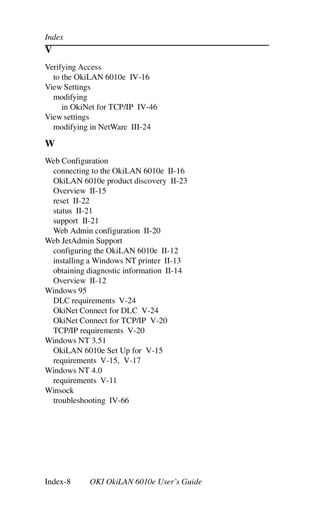 Oki 6010E manual Index-8OKI OkiLAN 6010e User’s Guide 