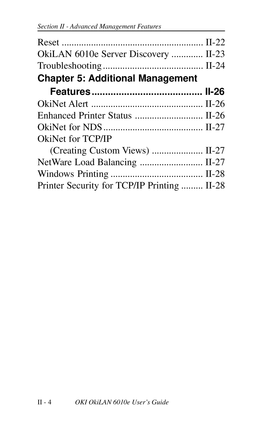 Oki 6010E manual Additional Management Features II-26 