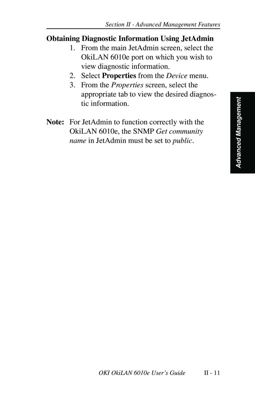 Oki 6010E manual Obtaining Diagnostic Information Using JetAdmin 