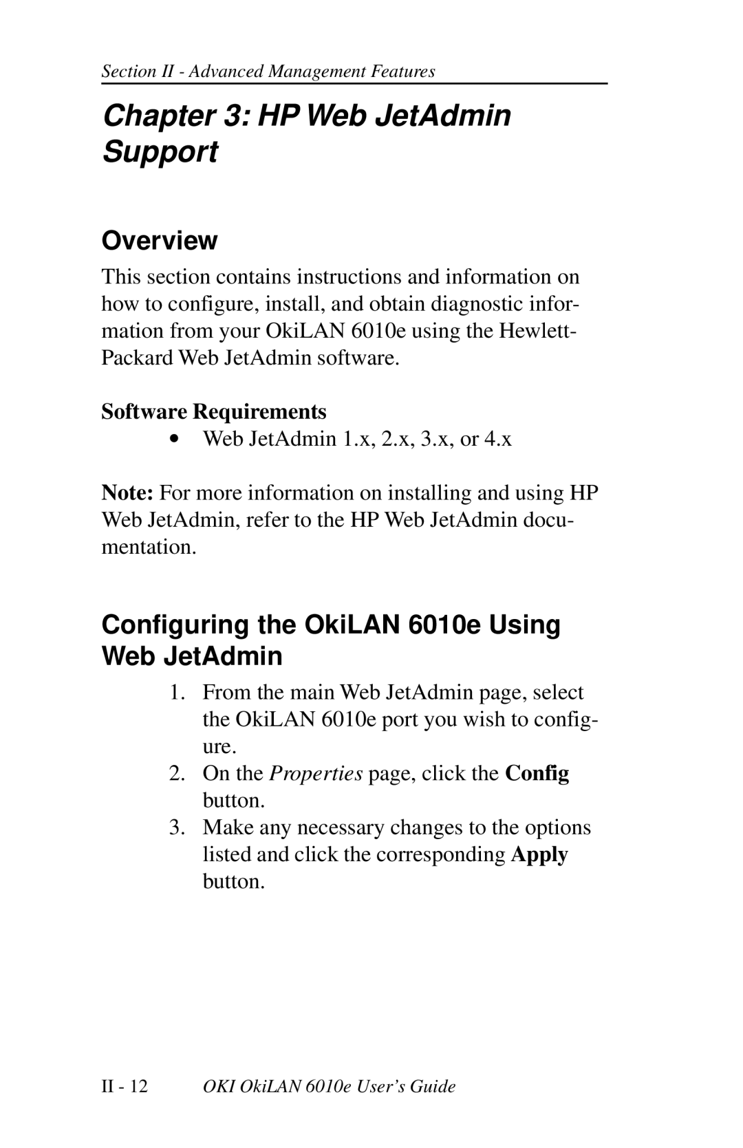 Oki 6010E manual HP Web JetAdmin Support, Configuring the OkiLAN 6010e Using Web JetAdmin 