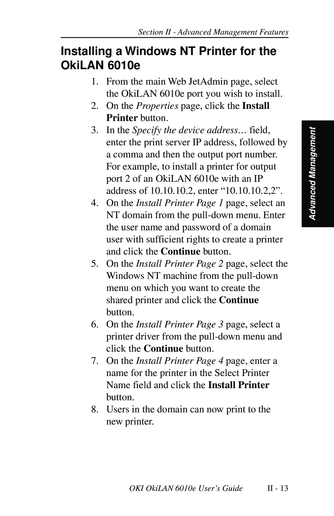 Oki 6010E manual Installing a Windows NT Printer for the OkiLAN 6010e 