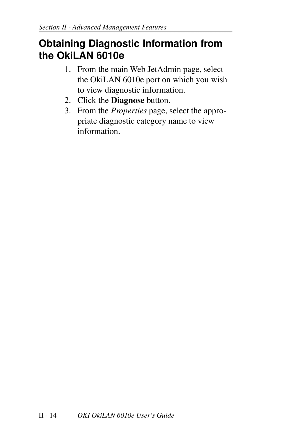 Oki 6010E manual Obtaining Diagnostic Information from the OkiLAN 6010e 