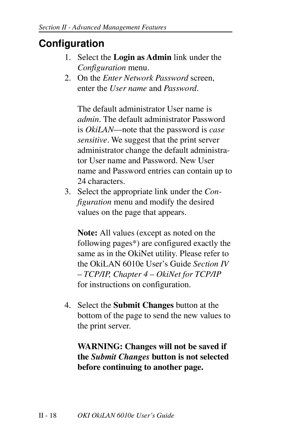 Oki 6010E manual TCP/IP, OkiNet for TCP/IP for instructions on configuration 