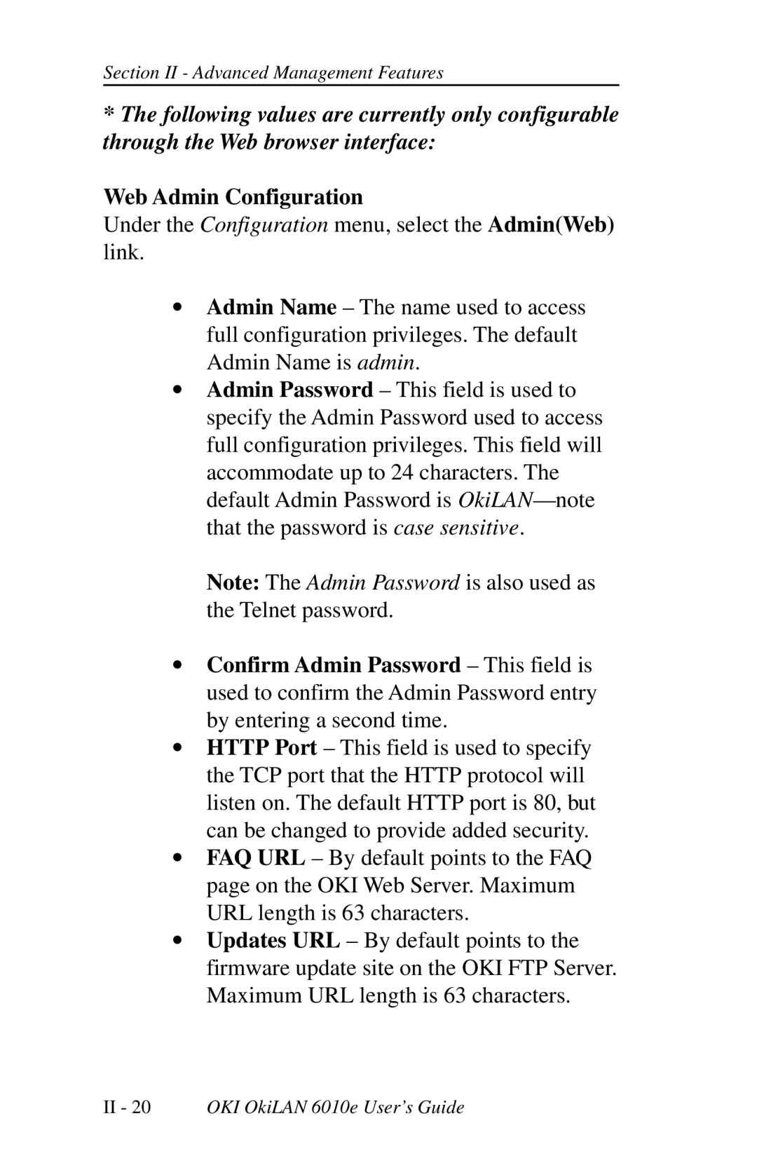 Oki 6010E manual Web Admin Configuration 