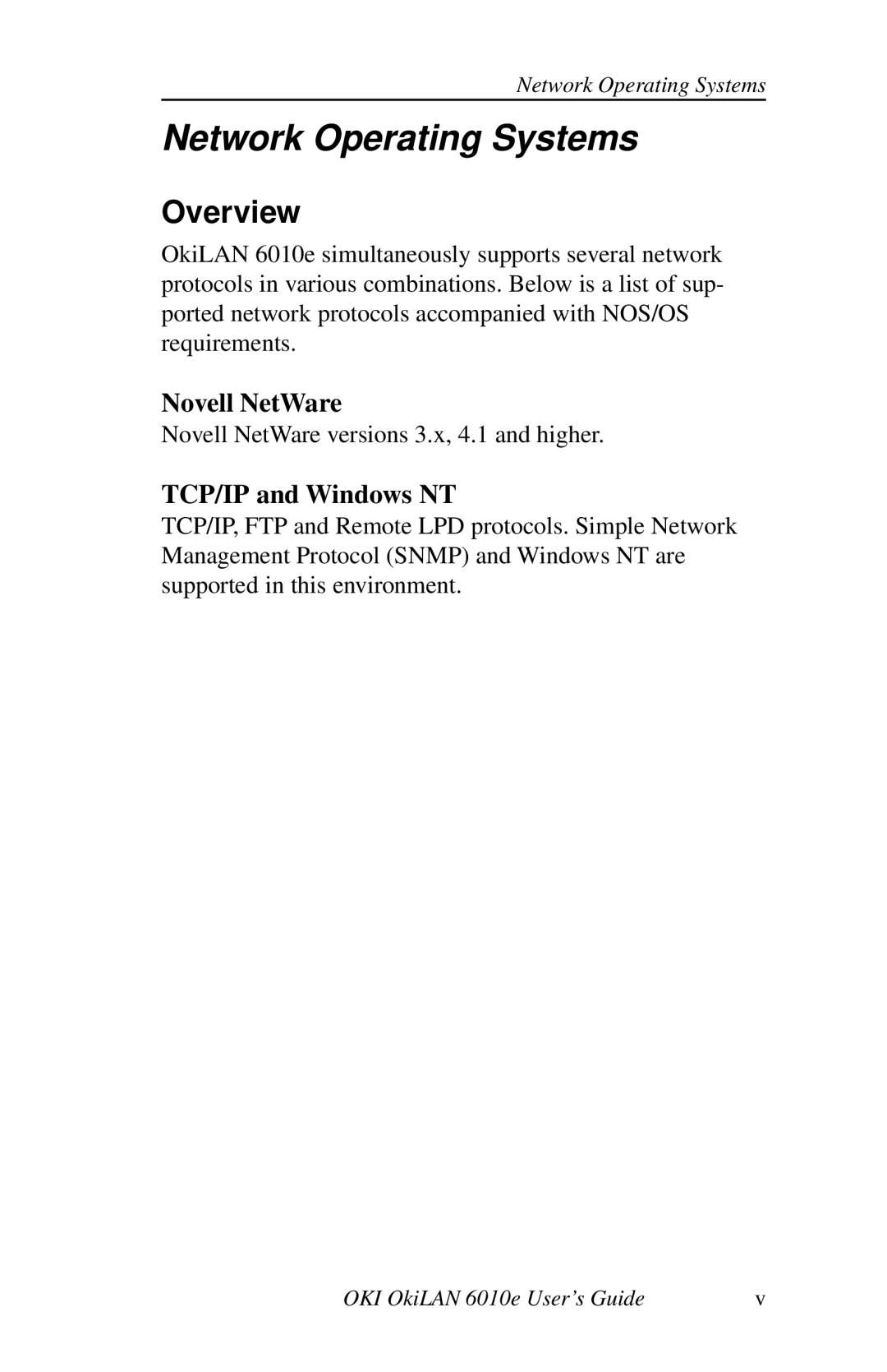 Oki 6010E manual Network Operating Systems, Overview, Novell NetWare, TCP/IP and Windows NT 