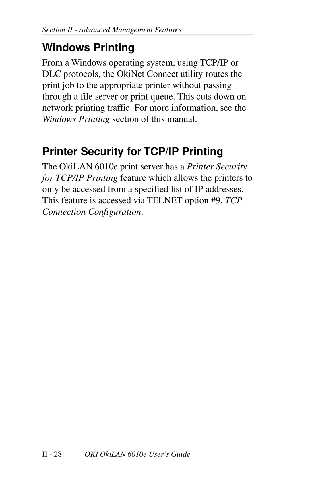 Oki 6010E manual Windows Printing, Printer Security for TCP/IP Printing 