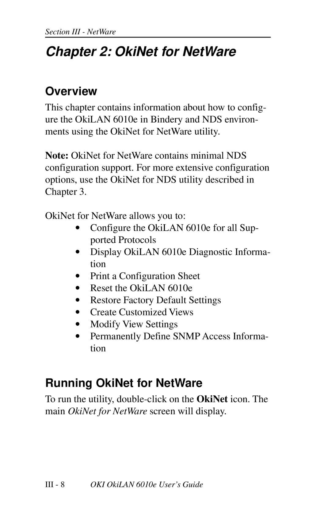 Oki 6010E manual Running OkiNet for NetWare 