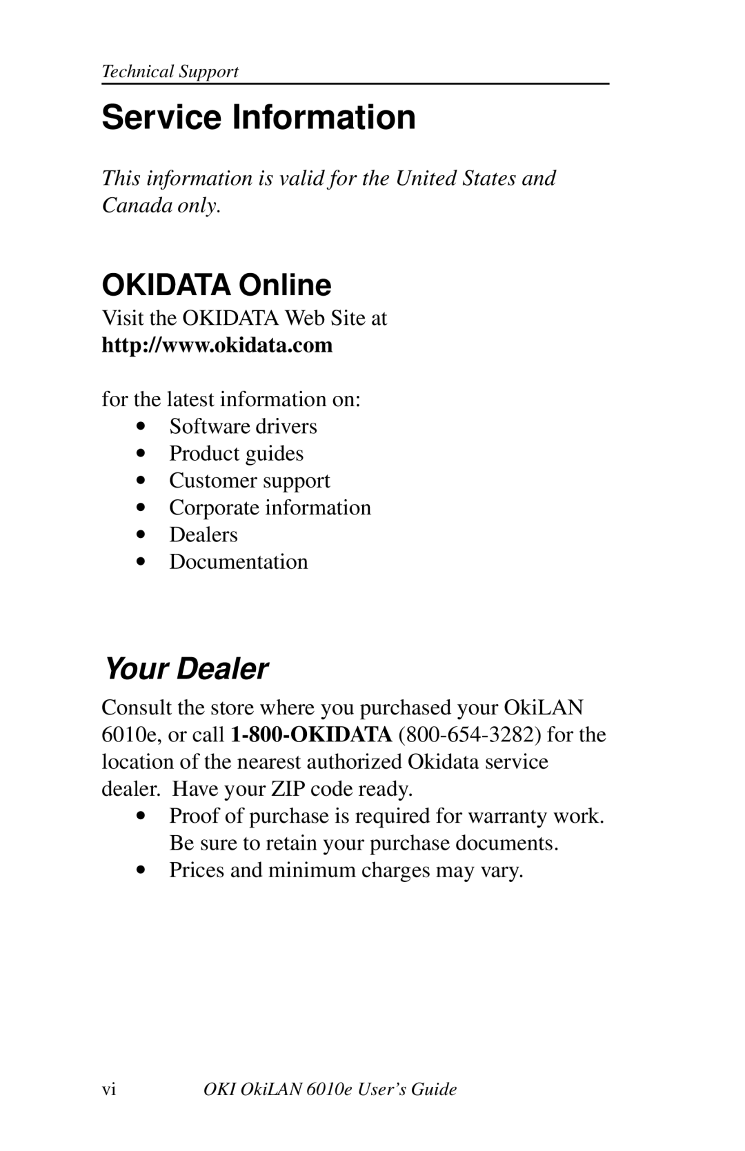 Oki 6010E manual Service Information, Your Dealer 