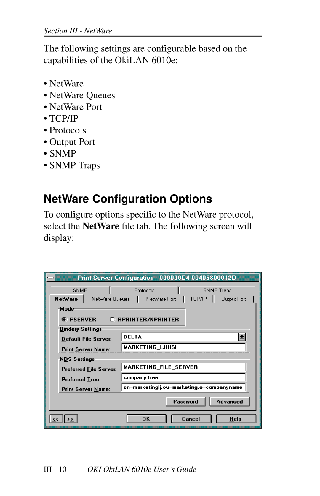 Oki 6010E manual NetWare Configuration Options 