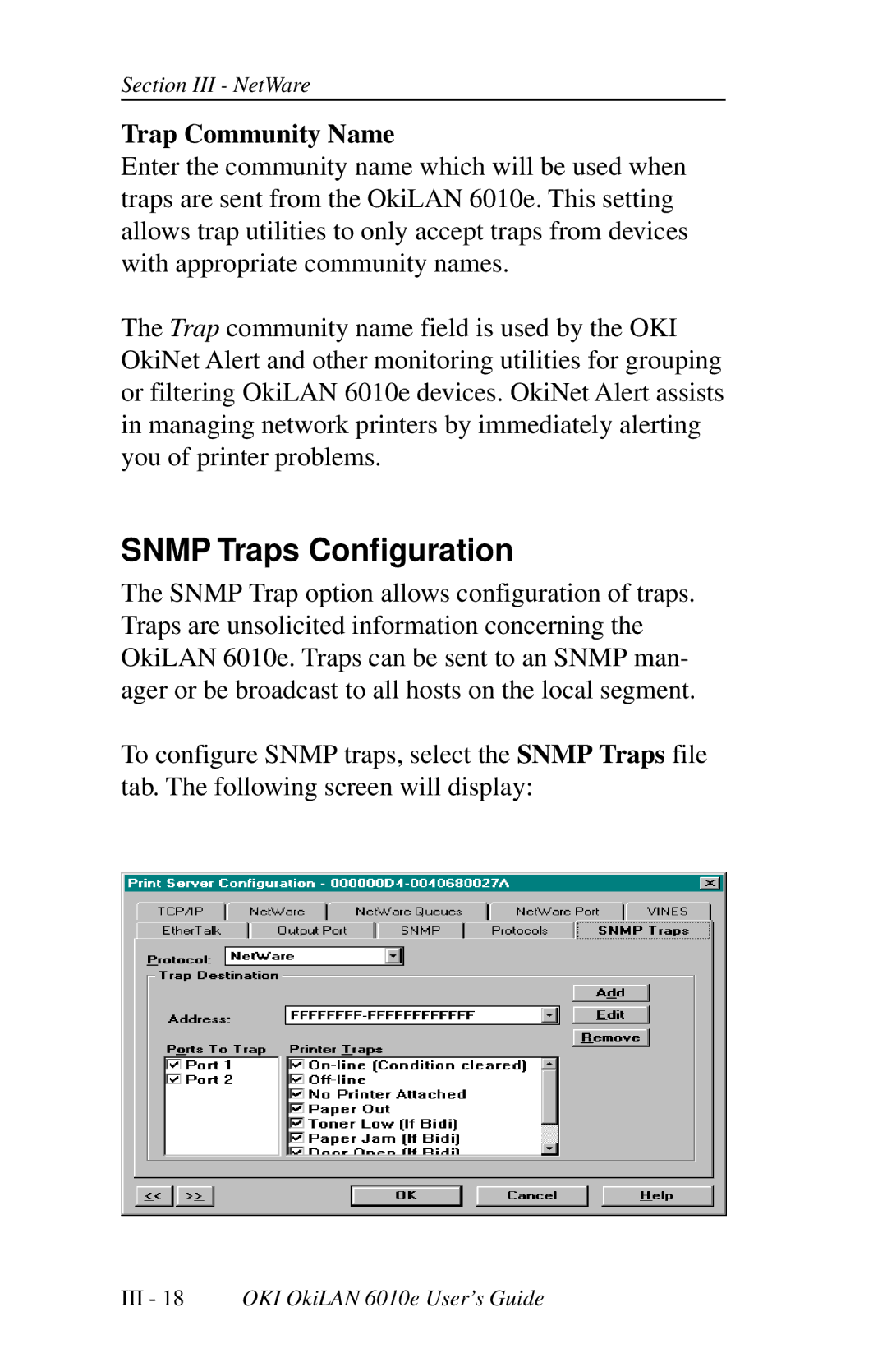 Oki 6010E manual Snmp Traps Configuration, Trap Community Name 